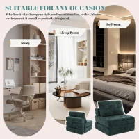 Cozy Convertible Floor Sofa Bed with Button-Tufted Detailing, Soft Chenille Folding Sleeper Couch for Living Room, 180L x 79W x 57H cm, Emerald(m-8)