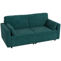 HOMCOM Canapea cu 3 Locuri din Catifea, cu Perne și Șezut Capitonat, 178x82x85cm, Verde Închis(m-15)