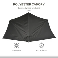 Outsunny 3(m) Half Parasol, Semi Round Umbrella with Metal Frame, Crank Handle for Balcony, Garden, Black(m-5)