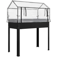 Outsunny Hochbeet mit Gewächshaus-Dach, Erhöhte Pflanzenbox mit Ablauflöchern, 100 x 48 x 124 cm, Schwarz(m-1)