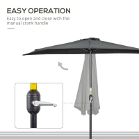 Outsunny 3(m) Half Parasol, Semi Round Umbrella with Metal Frame, Crank Handle for Balcony, Garden, Black(m-4)