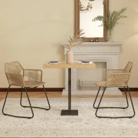 HOMCOM Set 2 Sedie da Pranzo Stile Boho da Interno in Rattan PE con Schienale Basso e Braccioli, Giallo(m-6)