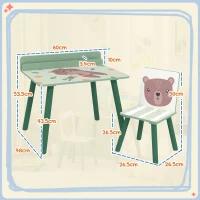 AIYAPLAY Set masă și scaun pentru copii cu raft de depozitare, din MDF și lemn de pin, verde(m-3)