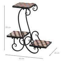 Outsunny Porte plante fer forgé mosaïque - étagère de pots de fleurs - dim. 61L x 24l x 59H cm - métal époxy céramique(m-3)