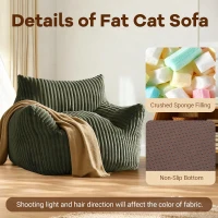 Soft Bean Bag Sofa with High-Quality Sponge and Large Armrests, Cozy Plush Lounger for Bedrooms, 103L x 90W x 70H cm, Green(m-4)