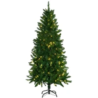 HOMCOM Árvore de Natal Artificial Ignífugo com 714 Ramos 200 Luzes LED IPX2 8 Modos Folhas de PVC Base Dobrável Verde(m-7)