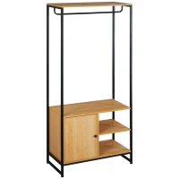 HOMCOM Appendiabiti in Acciaio e Legno Stile Industriale con Scarpiera e Ripiani, 80x40x180cm(m-1)