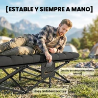 Outsunny Cama Plegable Camping con Colchón Extraíble de Tela Oxford 600D con Reposacabezas y Bolsa Carga 200 kg Negro(m-8)