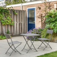 Outsunny Polyrattan Bistroset für 2 Personen Sitzgruppe Rattan Gartenmöbel Set Garnitur Grau(m-10)