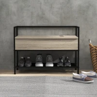 HOMCOM Banco Recibidor con Tapa Abatible Mueble Zapatero con Compartimento Oculto y Estante de Rejilla 84x39,5x61 cm Roble(m-7)