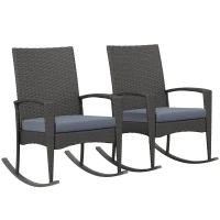Outsunny Outdoor PE Rattan Rocking Chair Set of 2, Garden Rocking Chair Set with Armrest and Cushion, Grey(m-1)