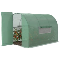 Outsunny Large Polytunnel Walk In Greenhouse, Plant Gardening Tunnel Green House with Metal Hinged Door, Galvanised Steel Frame & Mesh Windows, Green (3 x 2 m)(m-1)