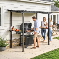Outsunny Grillpavillon 2,71 x 1,82 m Gartenpavillon mit Pultdach, Seitenregalen UV-Schutz 50+ Schwarz(m-10)