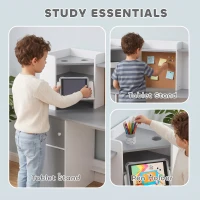 AIYAPLAY Kids Desk and Chair Set Storage Shelves Kids Desk Adjustable Tablet Stand Cork Board Pen Holder Grey(m-5)