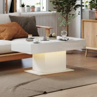 HOMCOM Extendable Coffee Table with LED Lights and Storage - High Gloss White(m-10)