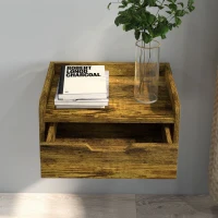HOMCOM Floating Nightstand Set of 2 Wall Mounted Bedside Table with Storage Drawer for Bedroom, Rustic Brown(m-7)