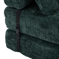 Cozy Convertible Floor Sofa Bed with Button-Tufted Detailing, Soft Chenille Folding Sleeper Couch for Living Room, 180L x 79W x 57H cm, Emerald(m-12)