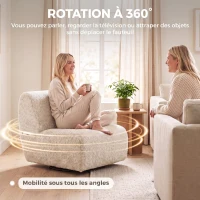 HOMCOM Fauteuil de salon pivotant 360°, canapé 1 place rembourré en chenille avec assise extra-large, rembourrage épais, beige(m-6)