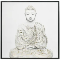 HOMCOM Pintura em Lona de Buda 83x83cm com Textura Dourada Impressão Artistica Quadro de Parede para Decoração Multicor(m-11)
