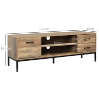 HOMCOM Meuble TV banc TV jusqu'à 50 pouces placard, 2 tiroirs et étagère - 2 passe-câbles - 132 x 39 x 45,5 cm marron noir(m-3)