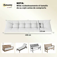 Outsunny Cojín para Banco Exterior con Correas de Sujeción Protección UV50+ Rebote Lento Interior Exterior 198x65x13 cm Crema(m-3)