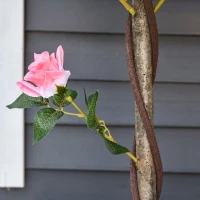 Outsunny Set of 2 Artificial Plants Pink Rose Floral in Pot, Fake Plants for Home Indoor Outdoor Decor, 90cm(m-8)