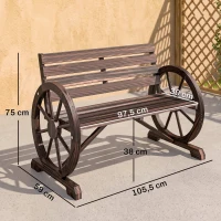 Outsunny Gartenbank 2-Sitzer Sitzbank Holzbank Wagenrad mit Armlehne Landhausstil Tannenholz Braun 105,5 x 59 x 75 cm(m-3)