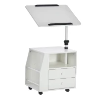 HOMCOM Beistellwagen, Beistelltisch, flexible Tischplatte, 2 Schubladen, Zeitungsfach, 4 Räder, weiß, 60 x 40 x 90cm(m-12)