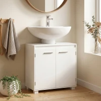 HOMCOM Móvel de Casa de Banho Moderno e Independente para Lavatório com Recorte em U e Prateleira Ajustável, Branco(m-2)