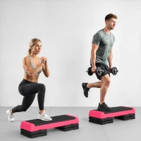SPORTNOW Step de Aeróbic Step para Fitness Antideslizante Altura Regulable 3 Niveles 77x36x20,5cm Rosa y Negro(m-9)