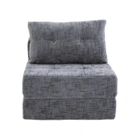 Cozy Convertible Floor Sofa Bed with Button-Tufted Detailing, Soft Chenille Folding Sleeper Couch for Living Room, 180L x 79W x 57H cm, Gray(m-2)