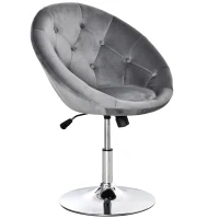 HOMCOM Swivel Dressing Stool, Velvet-feel Upholstered Vanity Chair, Adjustable Height Tub Makeup Chair with Button Tufting and Thick Padding for Bedroom, Grey(m-1)