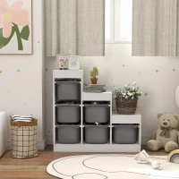 AIYAPLAY Scaffale Portagiochi a 3 Livelli con 6 Contenitori per Bambini da 3-8 Anni, 96x38.5x90cm, Grigio(m-8)