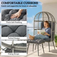 Outsunny Garden Egg Chair with Footstool, Rattan Indoor Outdoor Lounge Chair and Ottoman Set with Thick Cushions, Light Grey(m-6)