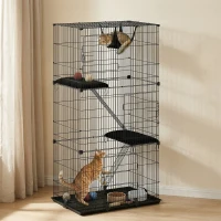 PawHut 3-Tier Large Cat Cage Indoor, Detachable Metal Wire Kennel with Hammock, Platforms, Tray and Cushions for 1-2 Kittens(m-19)
