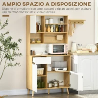 HOMCOM Dispensa da Cucina in Truciolato con Armadietti, Cassetti, Ripiani Regolabili e Appendino, 93x40x180 cm(m-4)