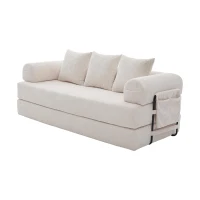 Cozy Compressible Folding Sofa with Detachable Metal Frame, Soft Modular Sectional Couch for Small Apartment, 110L x 33W x 33H cm, Beige(m-2)