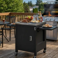 Outsunny Outdoor Grill Cart with Stainless Steel Tabletop, BBQ Table with a Cabinet, Towel Holder, Bottle Opener, Black(m-2)