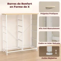 HOMCOM Commode 10 Tiroirs en Tissu, Meuble de Rangement avec 4 Poches, 2 Crochets, Structure en Acier, 80 x 30 x 94,5 cm, Beige(m-7)
