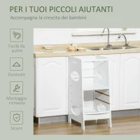 HOMCOM Torre Montessoriana per Bambini, Learning Tower con Altezza Regolabile in MDF, 40x50x90cm, Bianco(m-6)