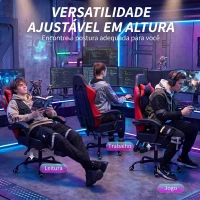 HOMCOM Cadeira Gamer com Massagem Lombar Vibratória Reclinável 155° Altura Ajustável Apoio de Cabeça e Apoio para os Pés Retrátil Vermelho(m-7)