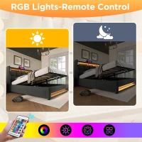 Vintage-Look King Bed with LED Lighting, Stylish Bed Frame with Gas-Lift Under-Bed Storage Space, 210L x 185W x 117H cm, Grey(m-5)