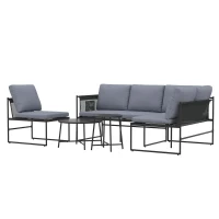 Outsunny Salon de Jardin Extérieur 5 Pièces, 2 Canapés, 2 Tables, 1 Chaise, Pochette de Rangement, 182x167x65cm, Gris Foncé(m-11)