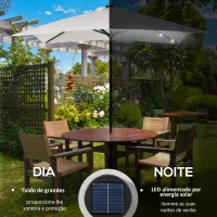 Outsunny Chapéu de Sol com Luzes LED 268x205x248 cm Chapéu de Sol de Jardim Inclinável até 45° e Abertura a Manivela Creme(m-4)