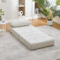 Cozy Convertible Floor Sofa Bed with Button-Tufted Detailing, Soft Chenille Folding Sleeper Couch for Living Room, 180L x 79W x 57H cm, Beige(m-10)