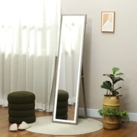HOMCOM Grand miroir pleine longueur, miroir mural ou sur pied rectangulaire, 40 x 160 cm avec éclairage LED 3 couleurs, gris(m-2)