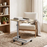 HOMCOM Mesa Auxiliar de Altura Regulable con 4 Ruedas en Madera y Metal 60x40x72-93,5 cm Roble(m-6)