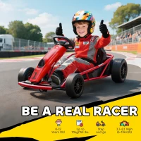 HOMCOM Go-Kart electric 24 V pentru copii Până la 13 km/h Gokart cu funcție Drift, Drift-Kart cu 2 motoare pentru 8–12 ani Roșu(m-4)