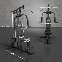 HOMCOM Máquina de Musculação com Pesos Ajustáveis de 45 kg, Press de Peito e Pernas, Polia, 135x103x200 cm, Preto(m-3)