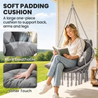 Outsunny Hanging Chair Outdoor Hammock Chair with Soft Cushion, Cotton Rope Boho Style Swing Chair, Hanging Garden Swing Seat for Indoor Outdoor, Dark Grey(m-4)